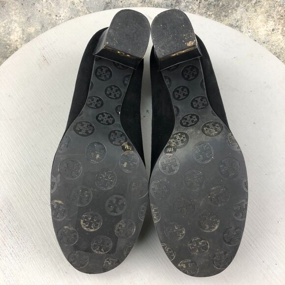 Tory Burch Women's Size 11M Maddie Black Suede Gold Tone Logo High Heel Pumps - Picture 11 of 16